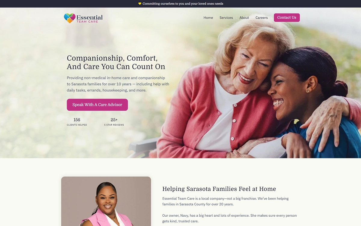 home care service web design example