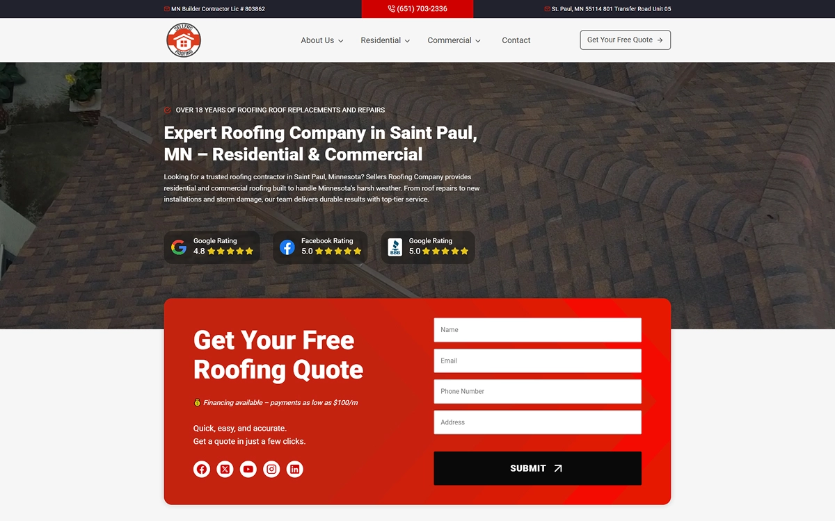 roofing company website design examples