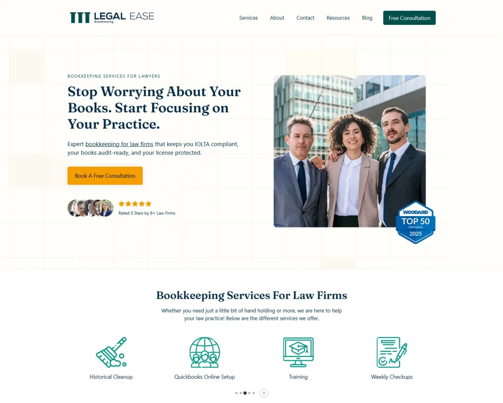 Screenshot of a professional website design of a legal website.